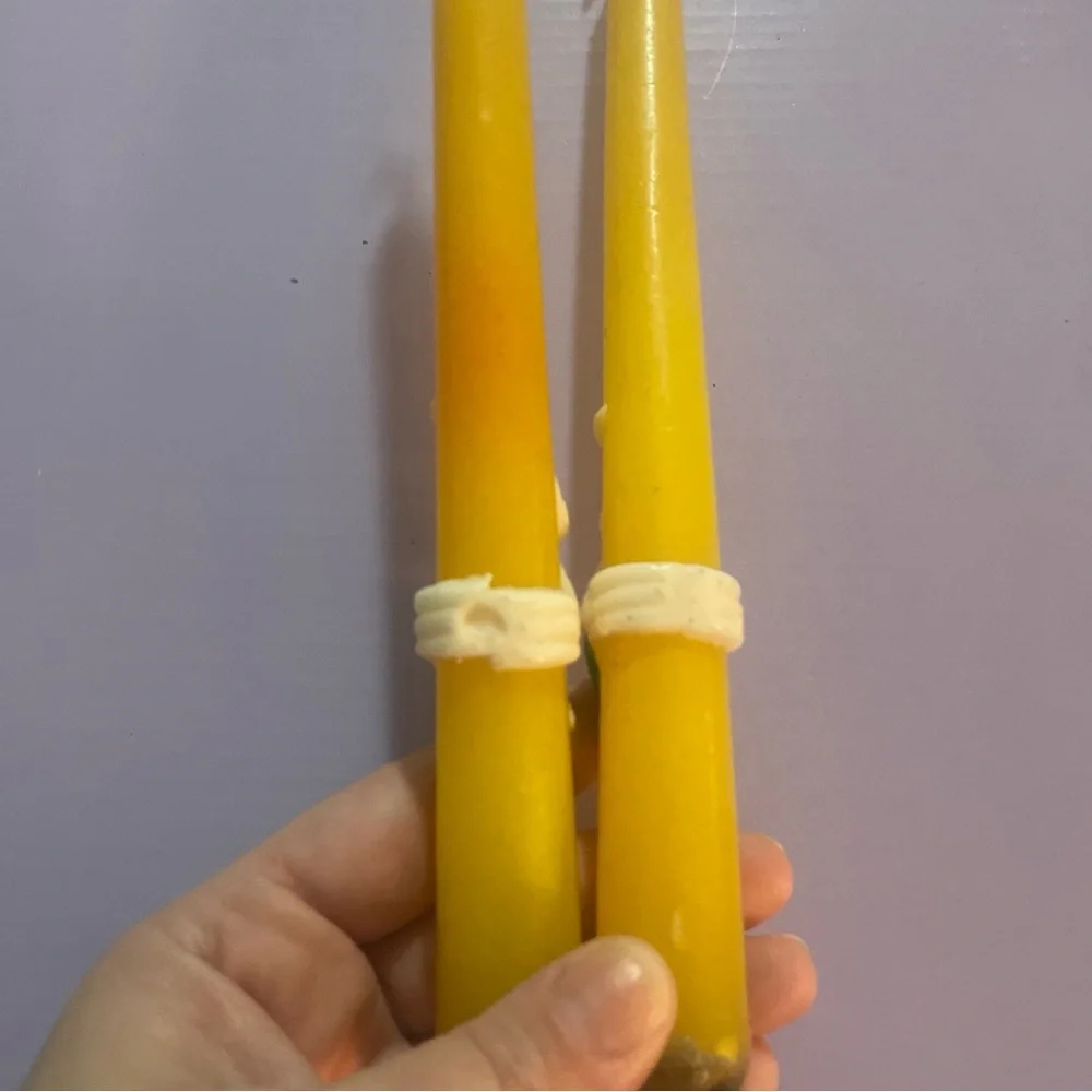 Vintage Easter Taper Candles Pair 10” Yellow w/ Bunny Carrots Never Burnt